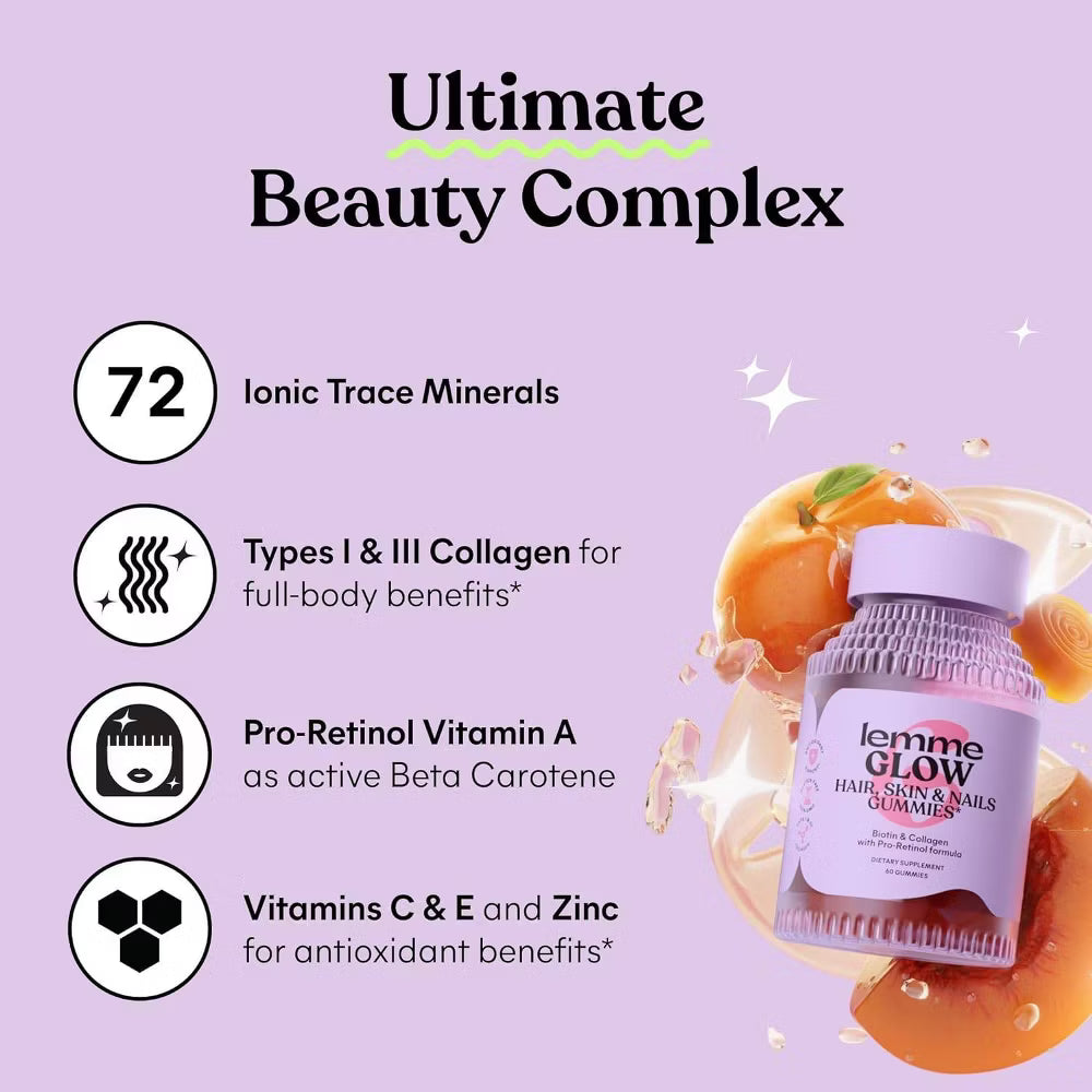 Lemme Glow Collagen Hair, Skin & Nails Gummies - 60ct