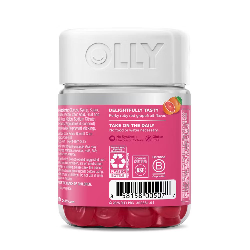 OLLY Undeniable Beauty Hair, Skin & Nails Gummies - Grapefruit Glam - 60ct