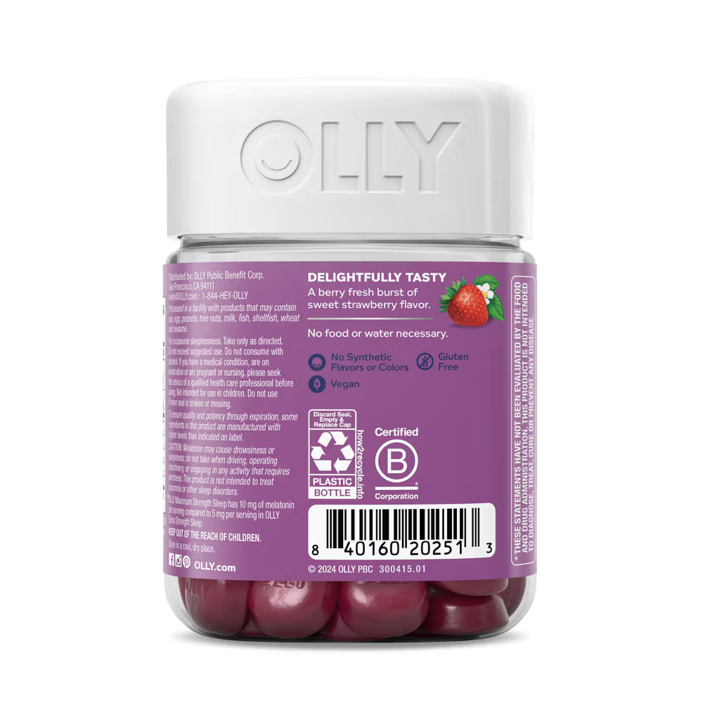 OLLY Maximum Sleep 10mg Melatonin Gummies - Strawberry - 50ct