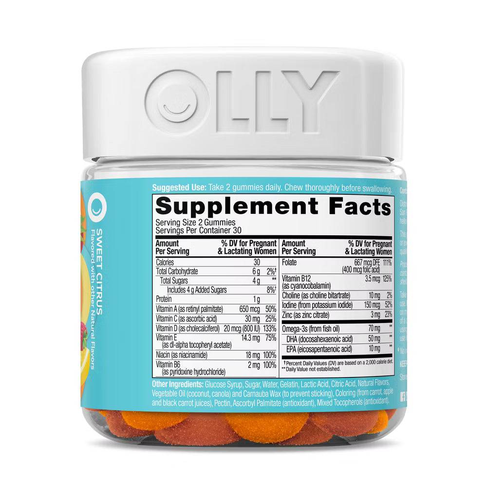 OLLY Essential Prenatal Multivitamin Gummies - Sweet Citrus - 60ct